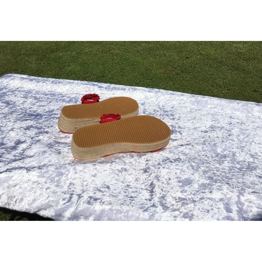 Red Floral Platform‎ Sandals With Espadrille Sole